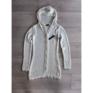 NWT BCBG Max Azria Cream Crochet Long Hooded Sweater Duster Cardigan Boho Size M